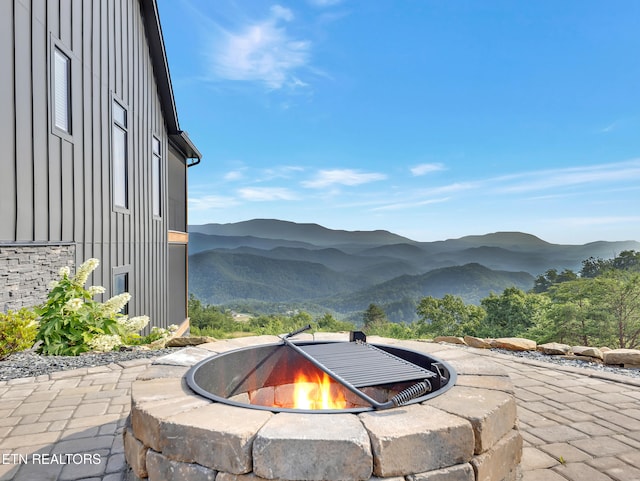 1848 Mountain Ash Way, Sevierville, TN 37876 - view of patio / terrace with a mountain view and a fire pit