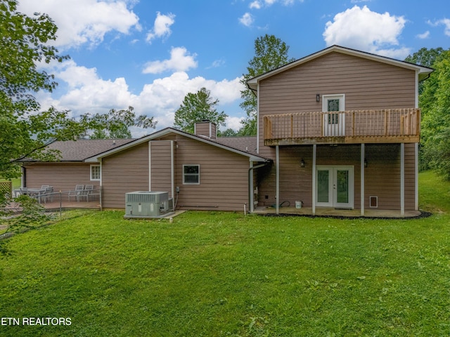 150 Ray Cross Rd, Harriman, TN 37748 - rear view of property with french doors, a lawn, a chimney, a patio area, and a deck