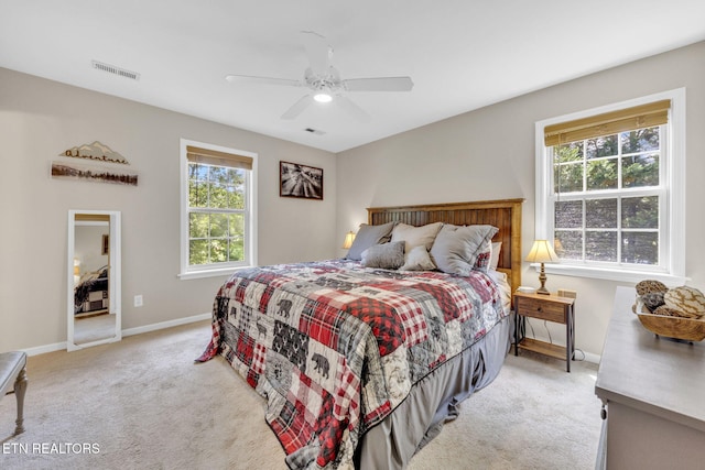 3183 Wears Dr, Sevierville, TN 37862 - bedroom with light carpet, multiple windows, and ceiling fan