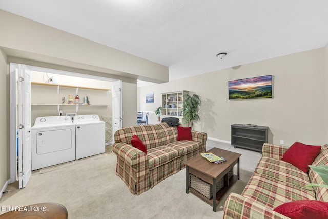 3183 Wears Dr, Sevierville, TN 37862 - living room with light colored carpet and separate washer and dryer