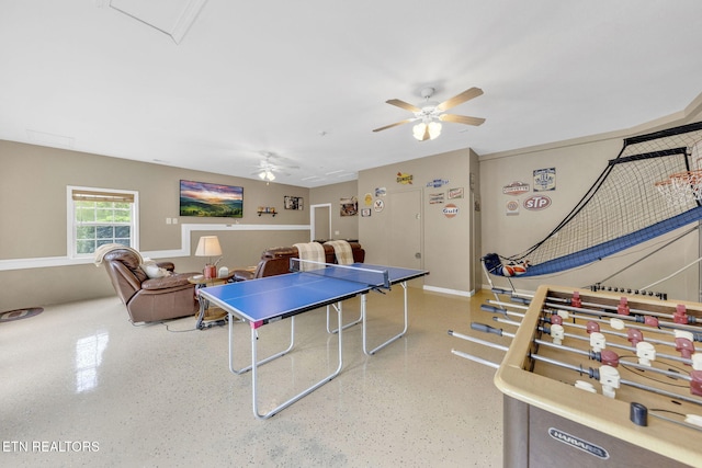 3183 Wears Dr, Sevierville, TN 37862 - rec room with a ceiling fan and speckle patterned floor