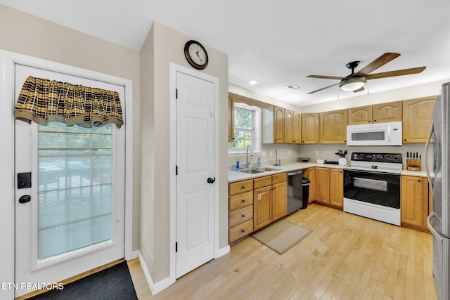 3183 Wears Dr, Sevierville, TN 37862 - kitchen with stainless steel appliances, light wood finished floors, light countertops, ceiling fan, and recessed lighting