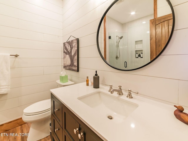 4317 Whetstone Rd, Sevierville, TN 37862 - full bathroom featuring vanity, a walk in shower, and wood finished floors