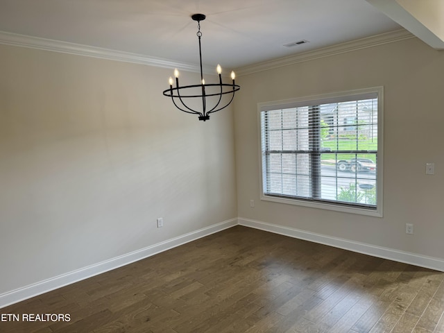 2107 Lantern Park Ln, Knoxville, TN 37932 - unfurnished room featuring a chandelier, crown molding, and dark wood-type flooring