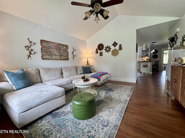135 Whisper Creek Rd, Lafollette, TN 37766 - living area with ceiling fan, lofted ceiling, and wood finished floors