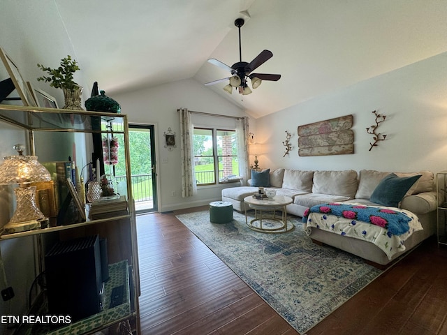 135 Whisper Creek Rd, Lafollette, TN 37766 - living room with a ceiling fan, lofted ceiling, and wood finished floors