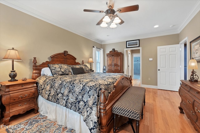 510 Argyle Way, Maryville, TN 37801 - bedroom with light wood-style floors, ornamental molding, a ceiling fan, and recessed lighting