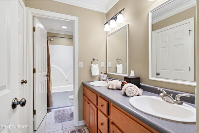 510 Argyle Way, Maryville, TN 37801 - bathroom with double vanity, crown molding, tile patterned flooring, bathtub / shower combination, and recessed lighting