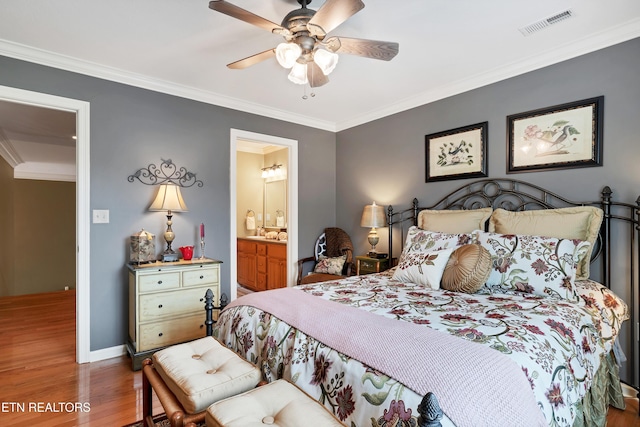 510 Argyle Way, Maryville, TN 37801 - bedroom with wood finished floors, ornamental molding, ceiling fan, and ensuite bathroom