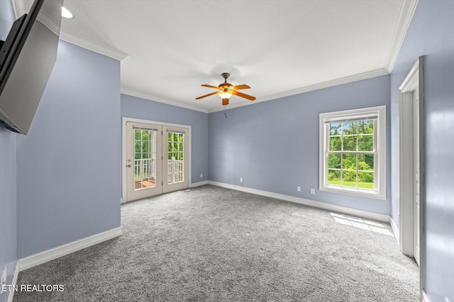 171 Wrenwood Way, Greenback, TN 37742 - carpeted empty room featuring ornamental molding, ceiling fan, and french doors