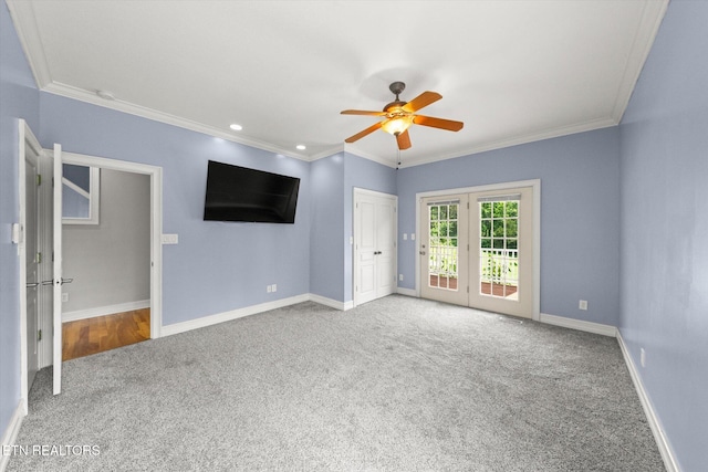 171 Wrenwood Way, Greenback, TN 37742 - unfurnished bedroom with carpet flooring, access to outside, ornamental molding, a ceiling fan, and recessed lighting