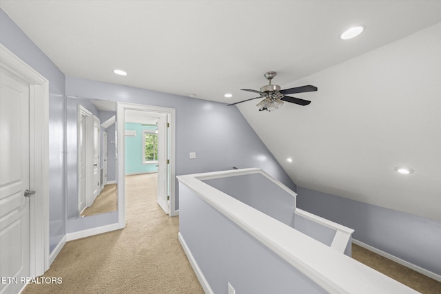 171 Wrenwood Way, Greenback, TN 37742 - hallway featuring an upstairs landing, light colored carpet, recessed lighting, and lofted ceiling