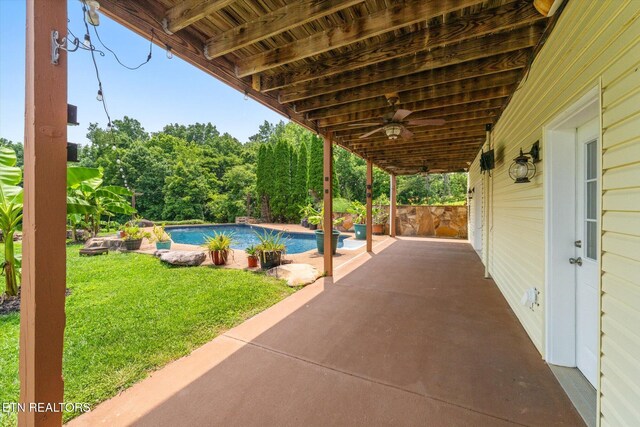 171 Wrenwood Way, Greenback, TN 37742 - swimming pool with a patio, a lawn, and ceiling fan