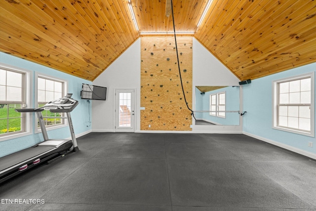 171 Wrenwood Way, Greenback, TN 37742 - workout area with wooden ceiling, plenty of natural light, and high vaulted ceiling