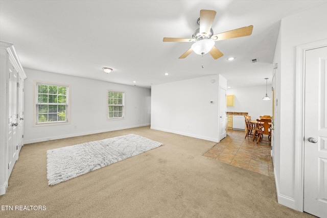 171 Wrenwood Way, Greenback, TN 37742 - living room with light colored carpet, ceiling fan, and recessed lighting