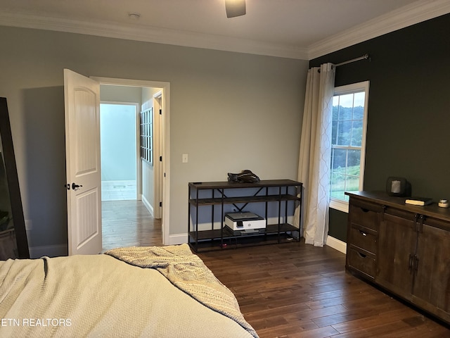 257 Holt Ridge Rd, Tazewell, TN 37879 - bedroom featuring dark wood finished floors, ornamental molding, and ceiling fan
