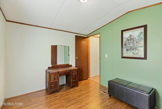 4334 Big Creek Rd, Hartford, TN 37753 - office space with vaulted ceiling, light wood-type flooring, and crown molding