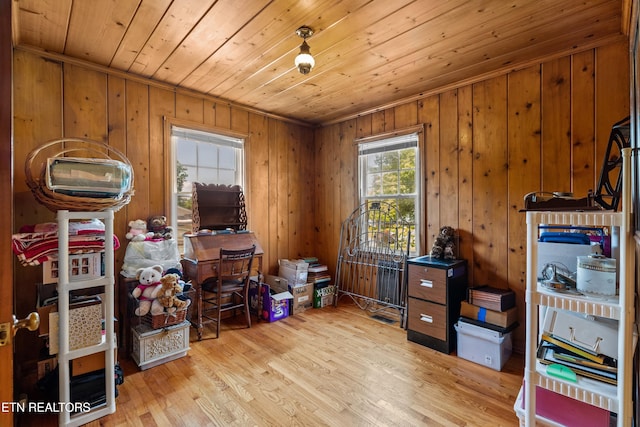 5400 Parkdale Rd, Knoxville, TN 37912 - miscellaneous room with wooden ceiling, light wood-style flooring, and wooden walls