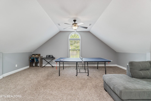 6126 Hollow View Ln, Knoxville, TN 37924 - game room featuring lofted ceiling, a ceiling fan, and carpet floors