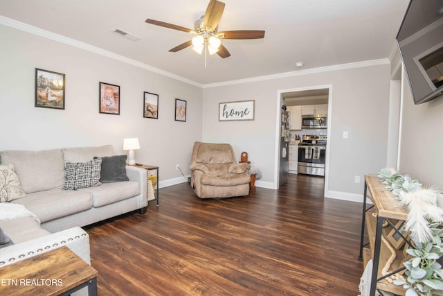 1359 Byrd Cir, Kingston, TN 37763 - living area featuring wood finished floors, crown molding, and a ceiling fan