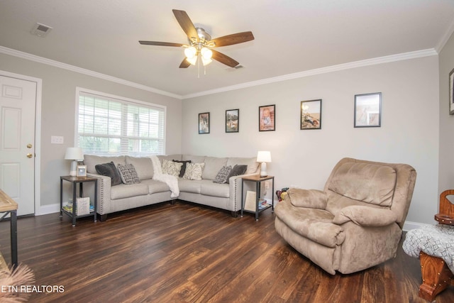 1359 Byrd Cir, Kingston, TN 37763 - living room with crown molding, wood finished floors, and ceiling fan