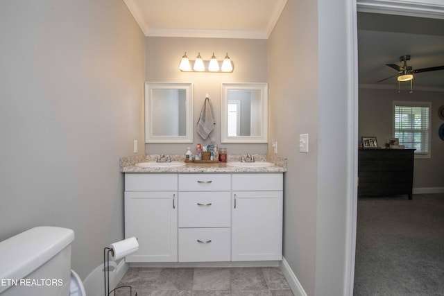 1359 Byrd Cir, Kingston, TN 37763 - bathroom with crown molding, double vanity, and a ceiling fan