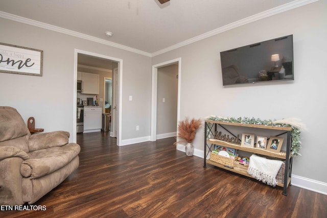 1359 Byrd Cir, Kingston, TN 37763 - living room featuring ornamental molding, dark wood-type flooring, and ceiling fan