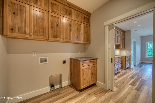 760 Rockview Rd, Jamestown, TN 38556 - washroom with hookup for an electric dryer, cabinet space, washer hookup, light wood-type flooring, and recessed lighting