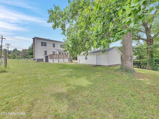 1100 Cedar Ln, Knoxville, TN 37912 - view of grassy yard featuring an outdoor structure and a deck