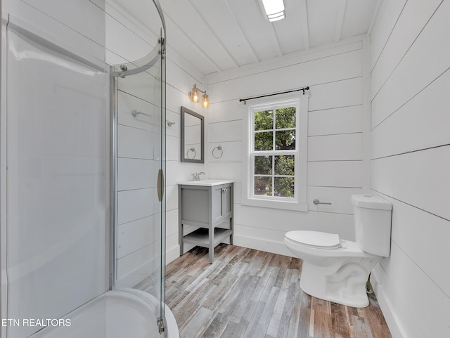 1100 Cedar Ln, Knoxville, TN 37912 - full bathroom with vanity, a stall shower, wood finished floors, and beamed ceiling