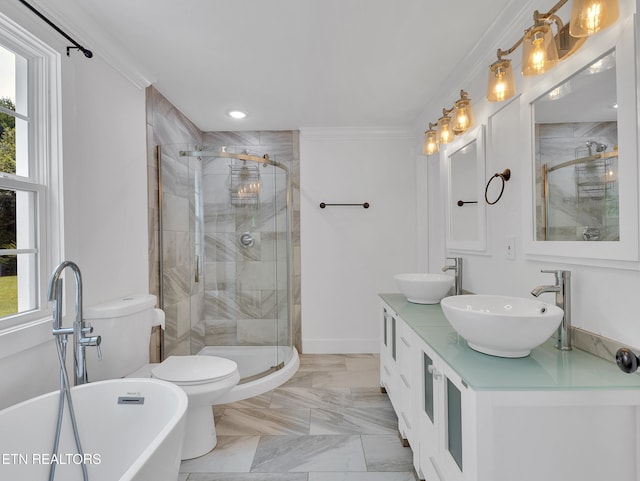 1100 Cedar Ln, Knoxville, TN 37912 - full bathroom featuring a shower stall, plenty of natural light, and crown molding