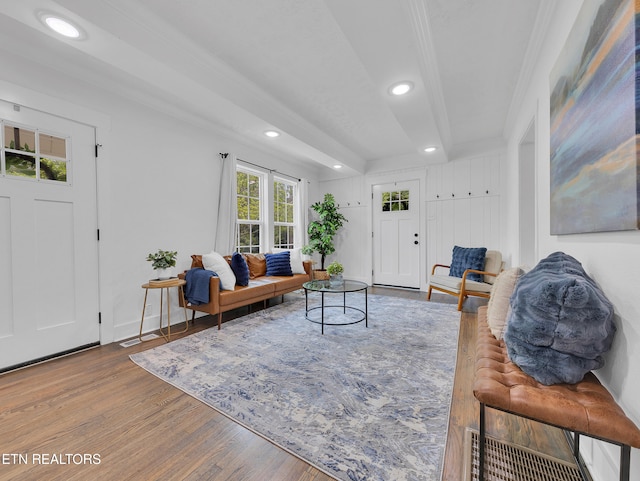 1100 Cedar Ln, Knoxville, TN 37912 - living room with wood finished floors, recessed lighting, and crown molding