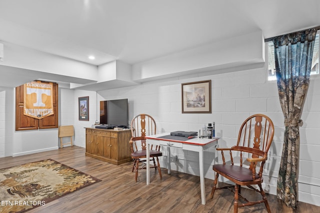 1292 Deer Lodge Hwy, Sunbright, TN 37872 - office featuring concrete block wall, wood finished floors, and recessed lighting