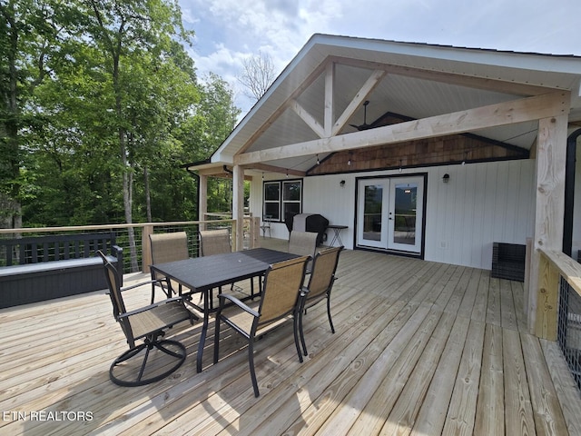 669 Crooked Branch Pvt Rd, Huntsville, TN 37756 - wooden deck featuring french doors and outdoor dining space