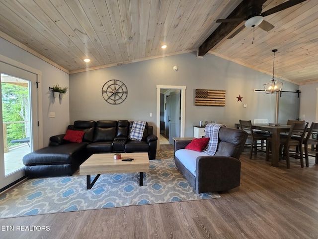 669 Crooked Branch Pvt Rd, Huntsville, TN 37756 - living room with wood finished floors, wood ceiling, a ceiling fan, and recessed lighting