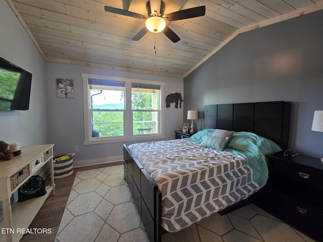 669 Crooked Branch Pvt Rd, Huntsville, TN 37756 - bedroom with wooden ceiling, wood finished floors, lofted ceiling, and ceiling fan