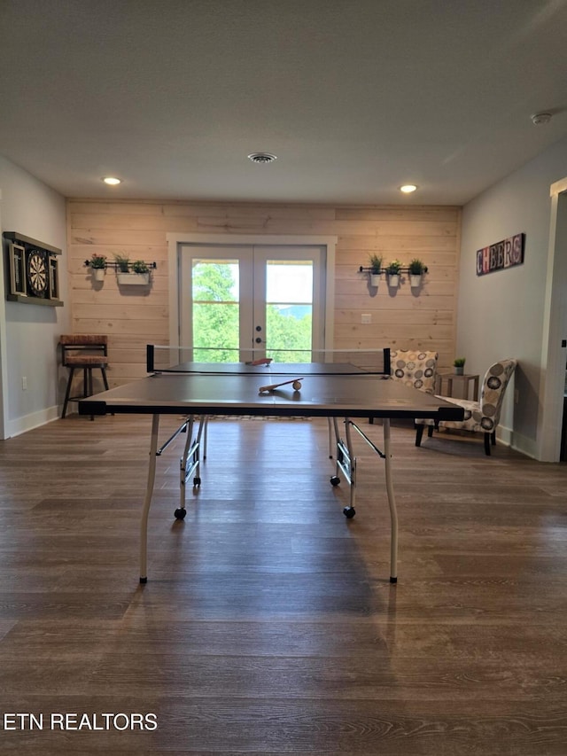 669 Crooked Branch Pvt Rd, Huntsville, TN 37756 - game room featuring recessed lighting, french doors, wood finished floors, and wood walls