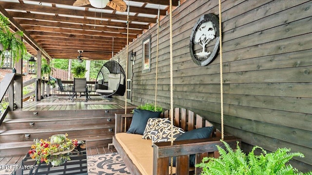 573 Hilltop Dr, Jacksboro, TN 37757 - wooden deck featuring outdoor dining area and ceiling fan
