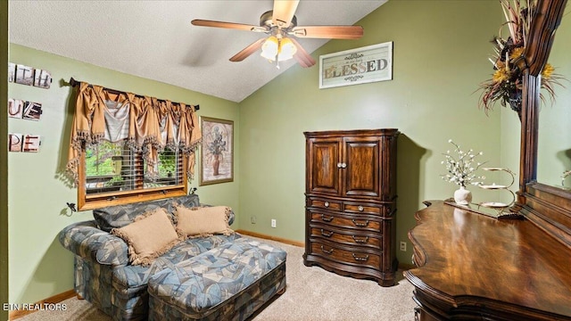 573 Hilltop Dr, Jacksboro, TN 37757 - living area with carpet floors, lofted ceiling, and ceiling fan