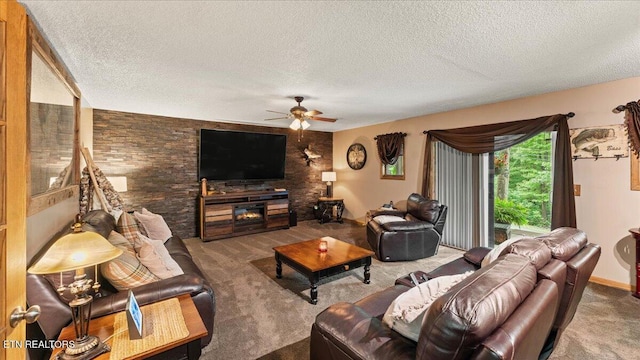 573 Hilltop Dr, Jacksboro, TN 37757 - carpeted living area with a ceiling fan and a textured ceiling