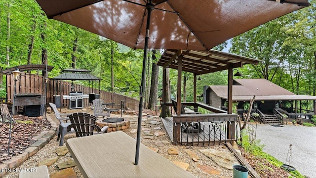 573 Hilltop Dr, Jacksboro, TN 37757 - view of patio featuring a fire pit