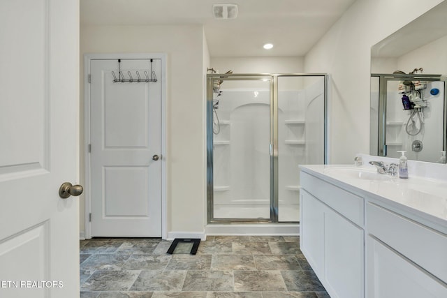 3235 NE Rolling Meadow Way, Cleveland, TN 37323 - full bath with a shower stall, vanity, and stone finish flooring