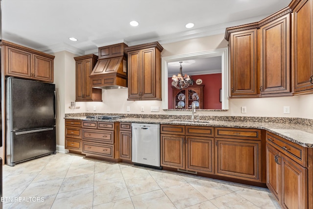232 Park Meade Pl, Oak Ridge, TN 37830 - kitchen featuring appliances with stainless steel finishes, brown cabinets, crown molding, and recessed lighting