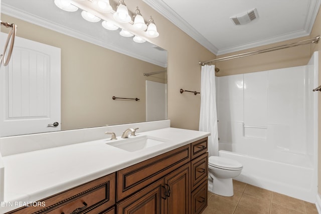 232 Park Meade Pl, Oak Ridge, TN 37830 - bathroom with vanity, shower / bathtub combination with curtain, crown molding, and tile patterned flooring
