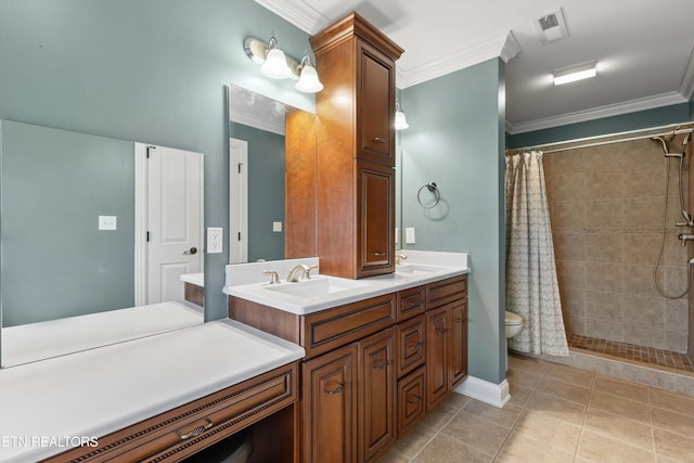 232 Park Meade Pl, Oak Ridge, TN 37830 - full bath with ornamental molding, a tile shower, double vanity, and tile patterned flooring