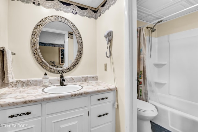 3950 Castle Rd, Gatlinburg, TN 37738 - bathroom featuring vanity, tile patterned flooring, and shower / bathtub combination with curtain