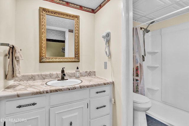 3950 Castle Rd, Gatlinburg, TN 37738 - full bath with vanity, a shower with shower curtain, and tile patterned floors