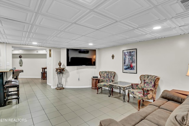 3950 Castle Rd, Gatlinburg, TN 37738 - living area featuring recessed lighting, tile patterned flooring, and an ornate ceiling
