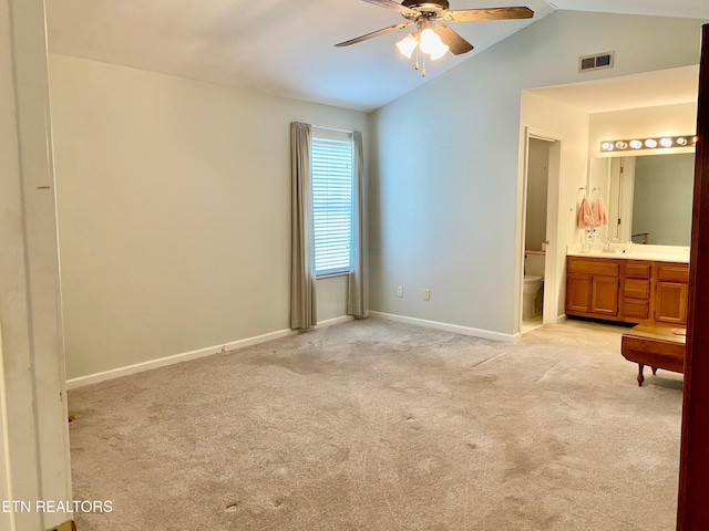 209 Commander Way, Knoxville, TN 37934 - unfurnished bedroom with light carpet, lofted ceiling, ensuite bathroom, and ceiling fan