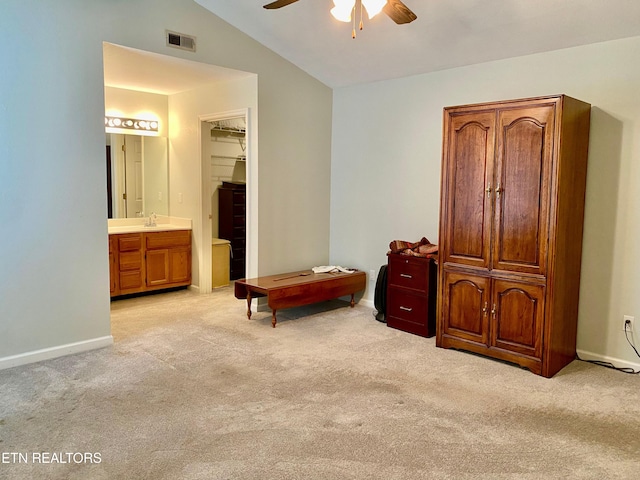 209 Commander Way, Knoxville, TN 37934 - bedroom featuring light colored carpet, vaulted ceiling, ensuite bath, and ceiling fan